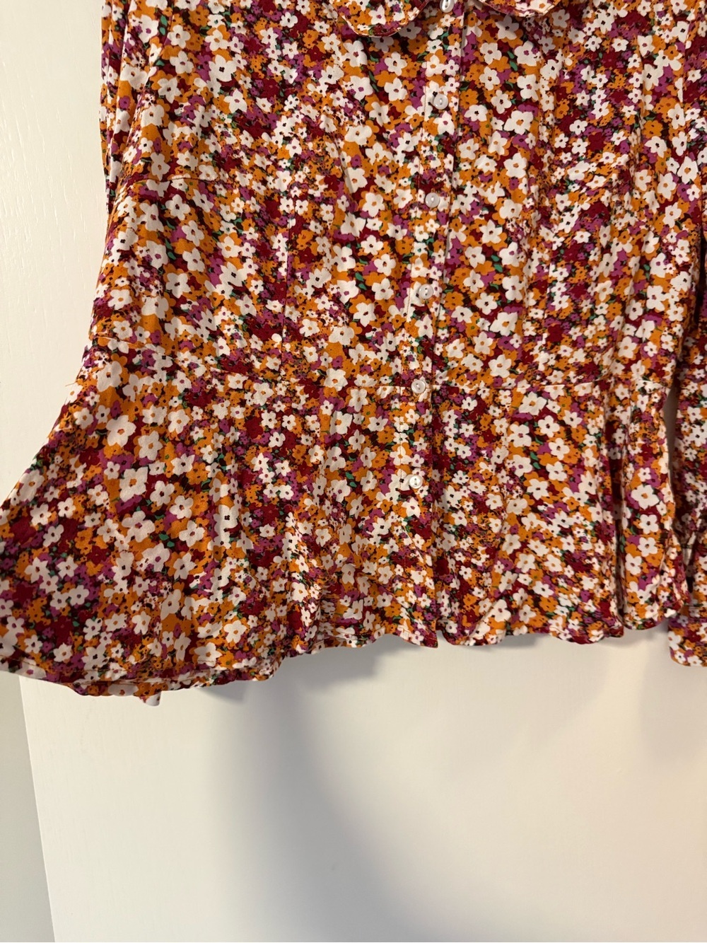 Honey Floral Button-Front Peplum Blouse - - Picture 2 of 5